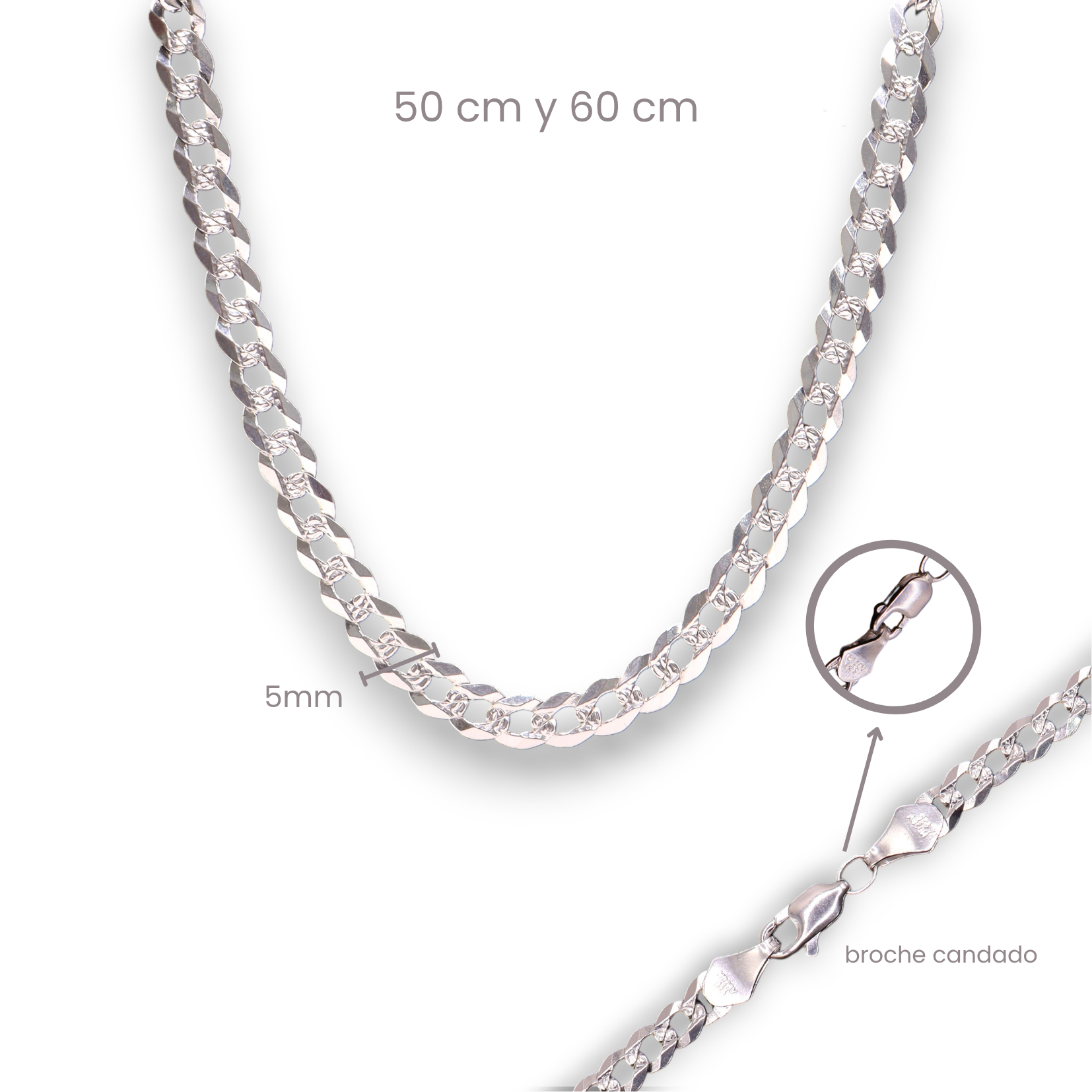 Cadena Cubana 5 mm Plata .925 50 o 60 cm