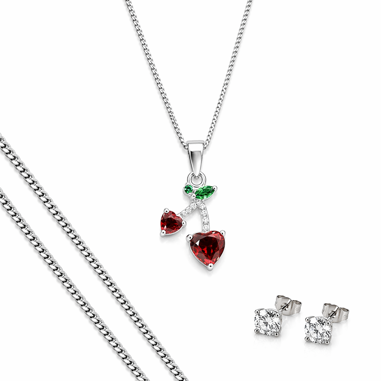 Dije De Cerezas + Cadena En Plata .925
