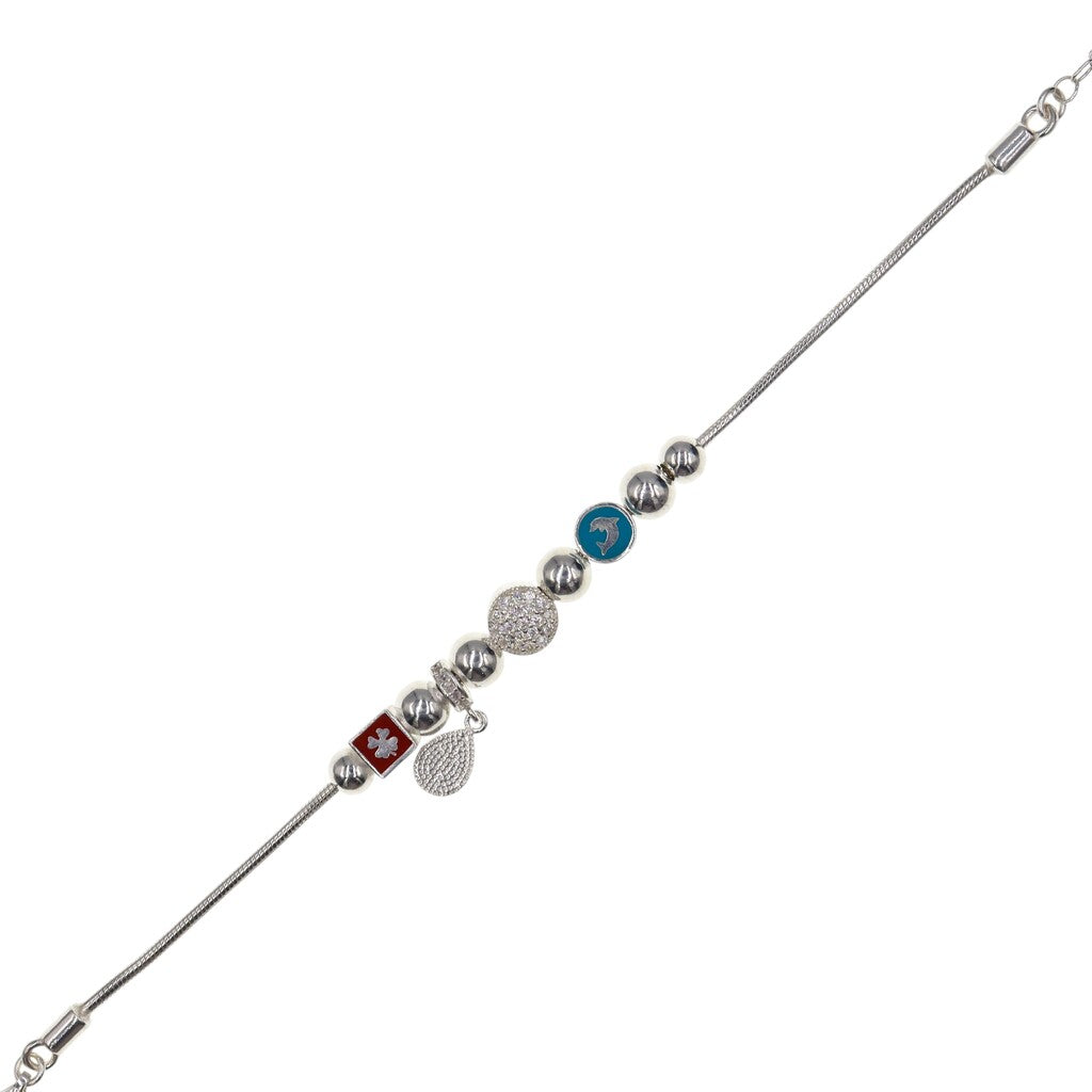 Pulso Con Dije De Trebol y Delfin De Plata .925 19 cm