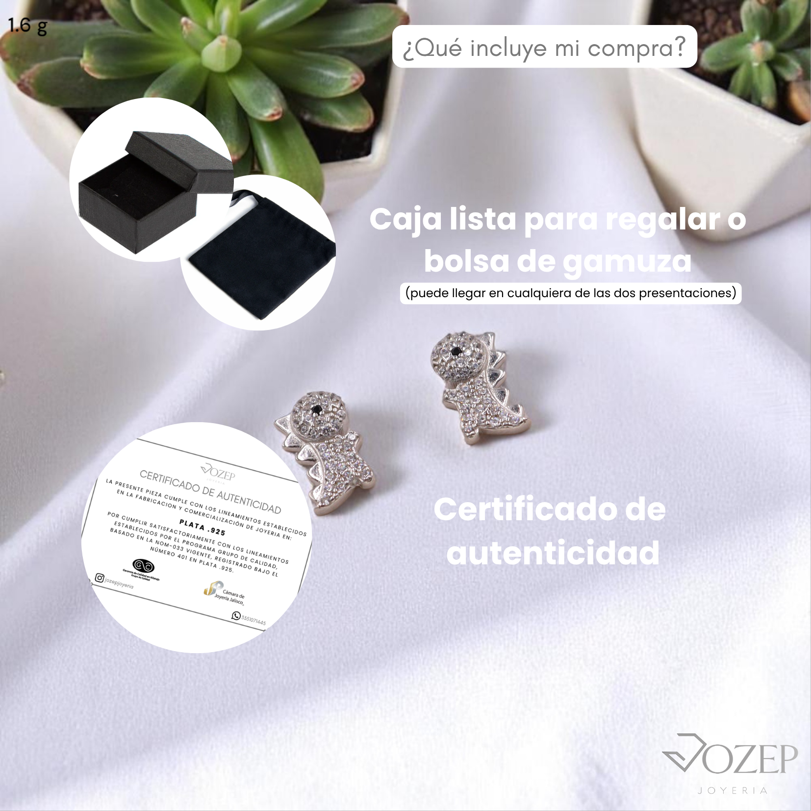 Aretes Plata .925 Dinosaurio con Circonias