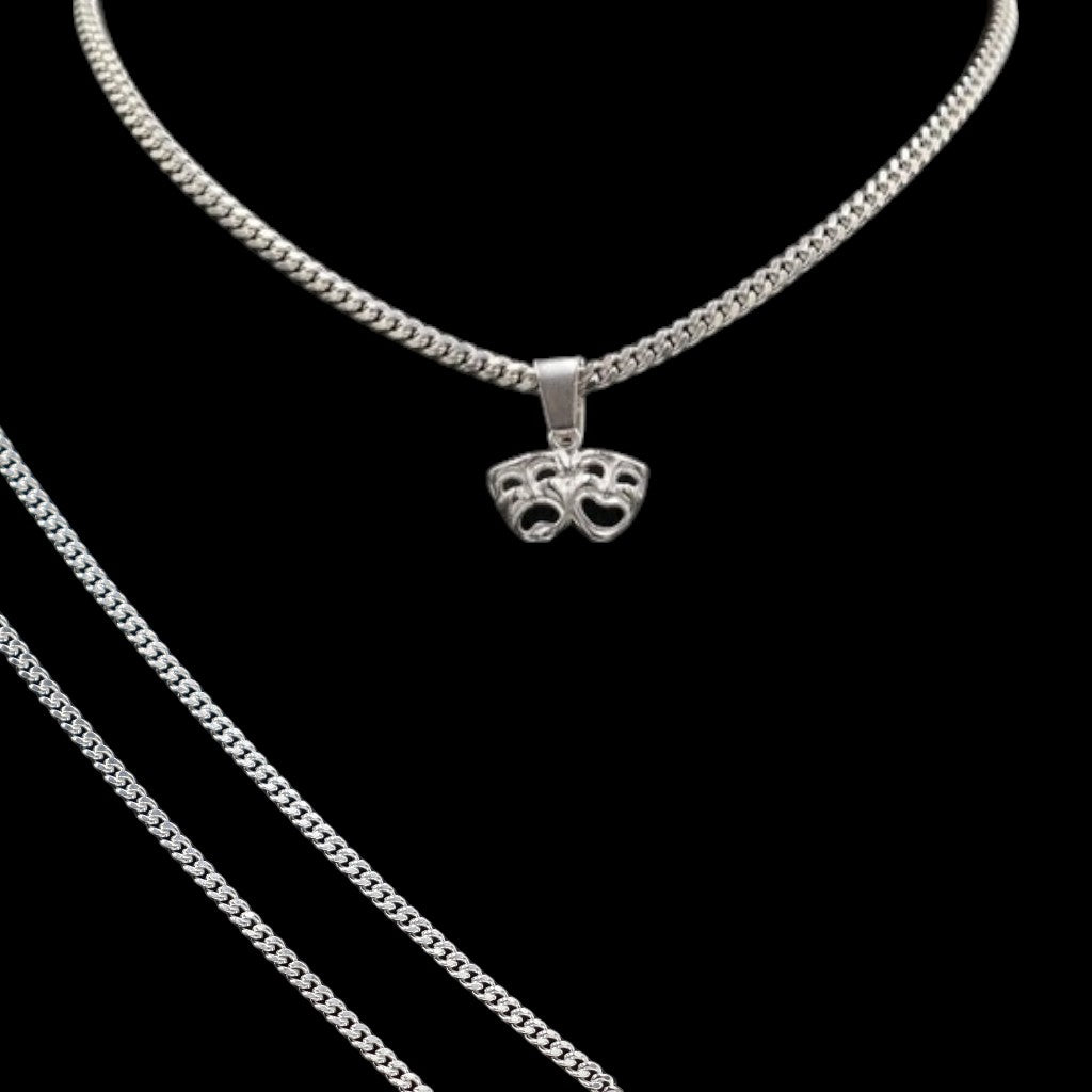 Dije Doble Mascara + Cadena en Plata .925