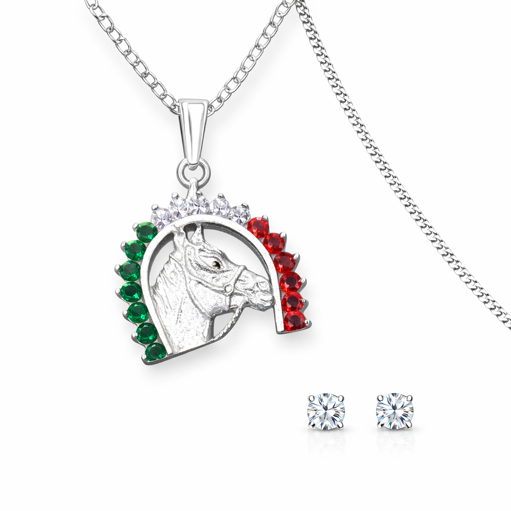 Dije Caballo Tricolor Plata 925 Con Cadena Hombre