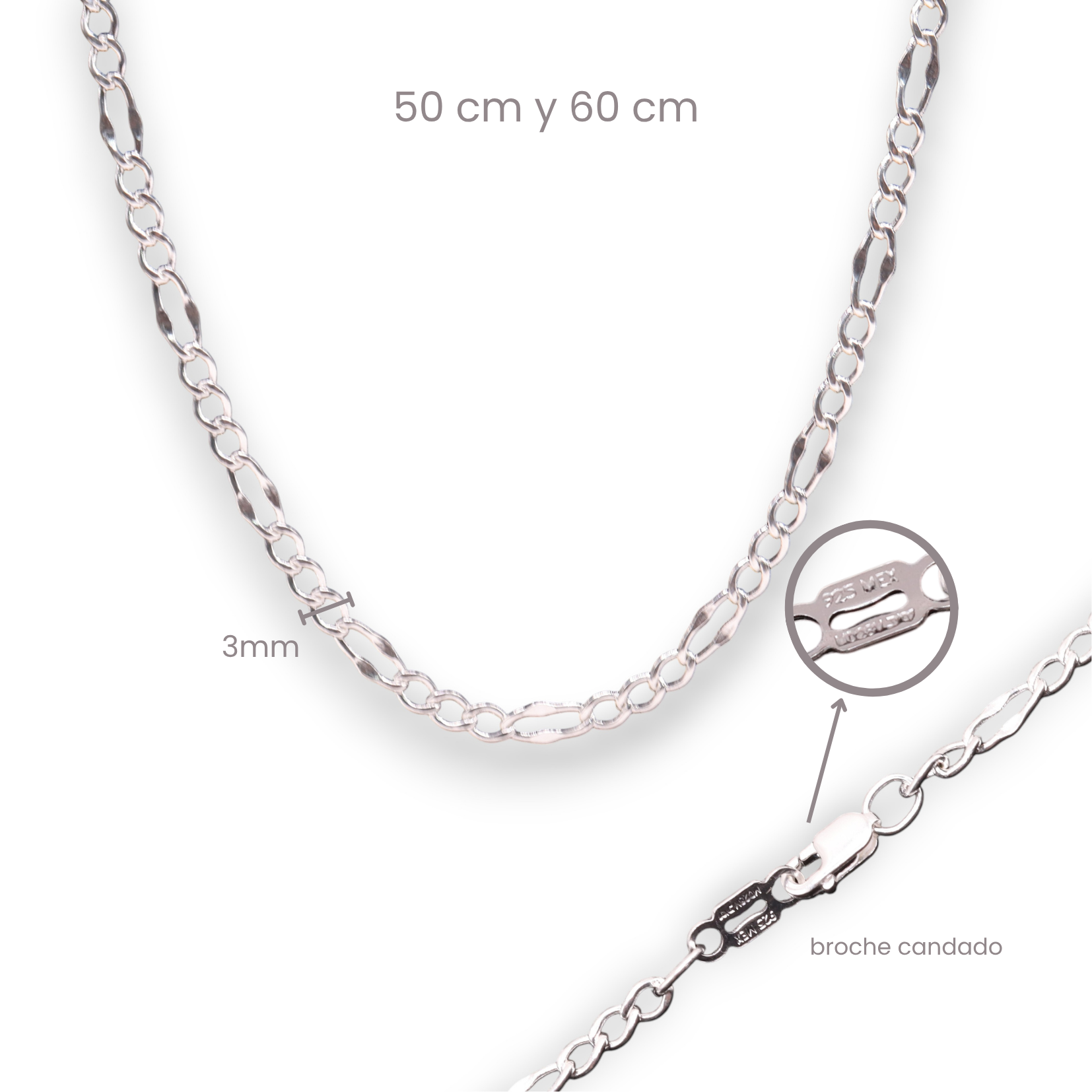 Cadena Figaro 3x1 Forjada de Plata .925