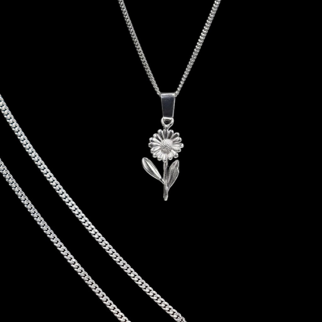 Dije De Flor + Cadena En Plata .925