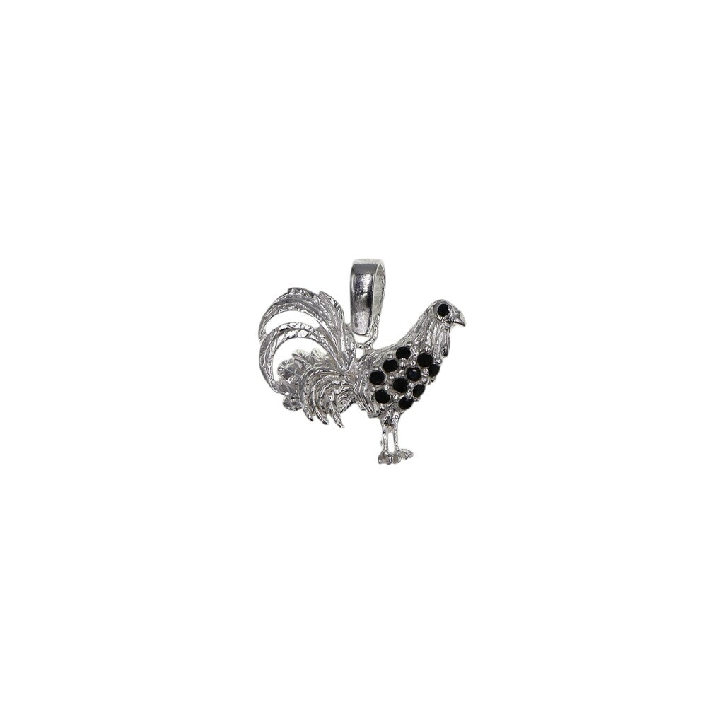 Dije De Gallo Con Circonia Negra + Cadena En Plata .925