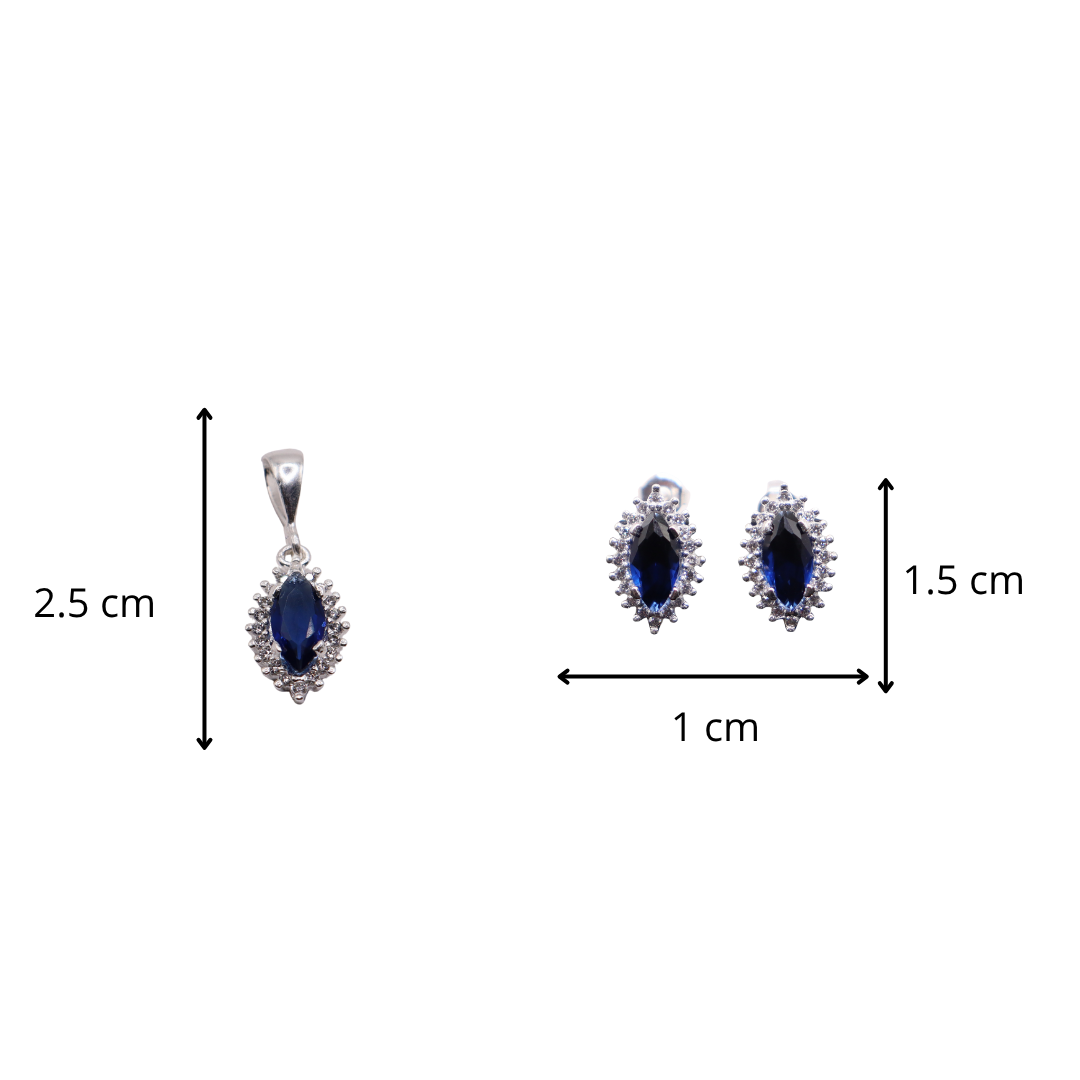Aretes C/ Cadena Dije Gota Azul en Plata .925