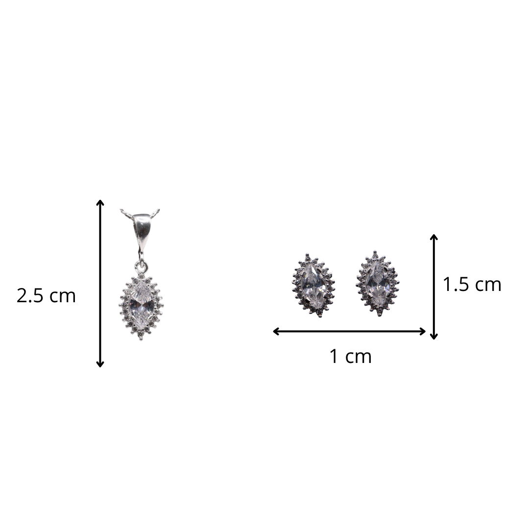 Aretes C/ Cadena Dije Gota Blanca Delgada en Plata .925