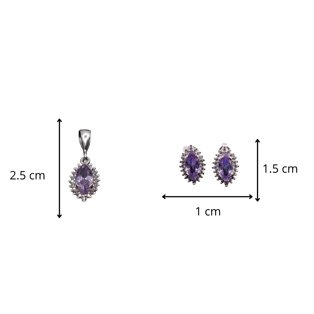 Aretes C/ Cadena Dije Gota Morada en Plata .925