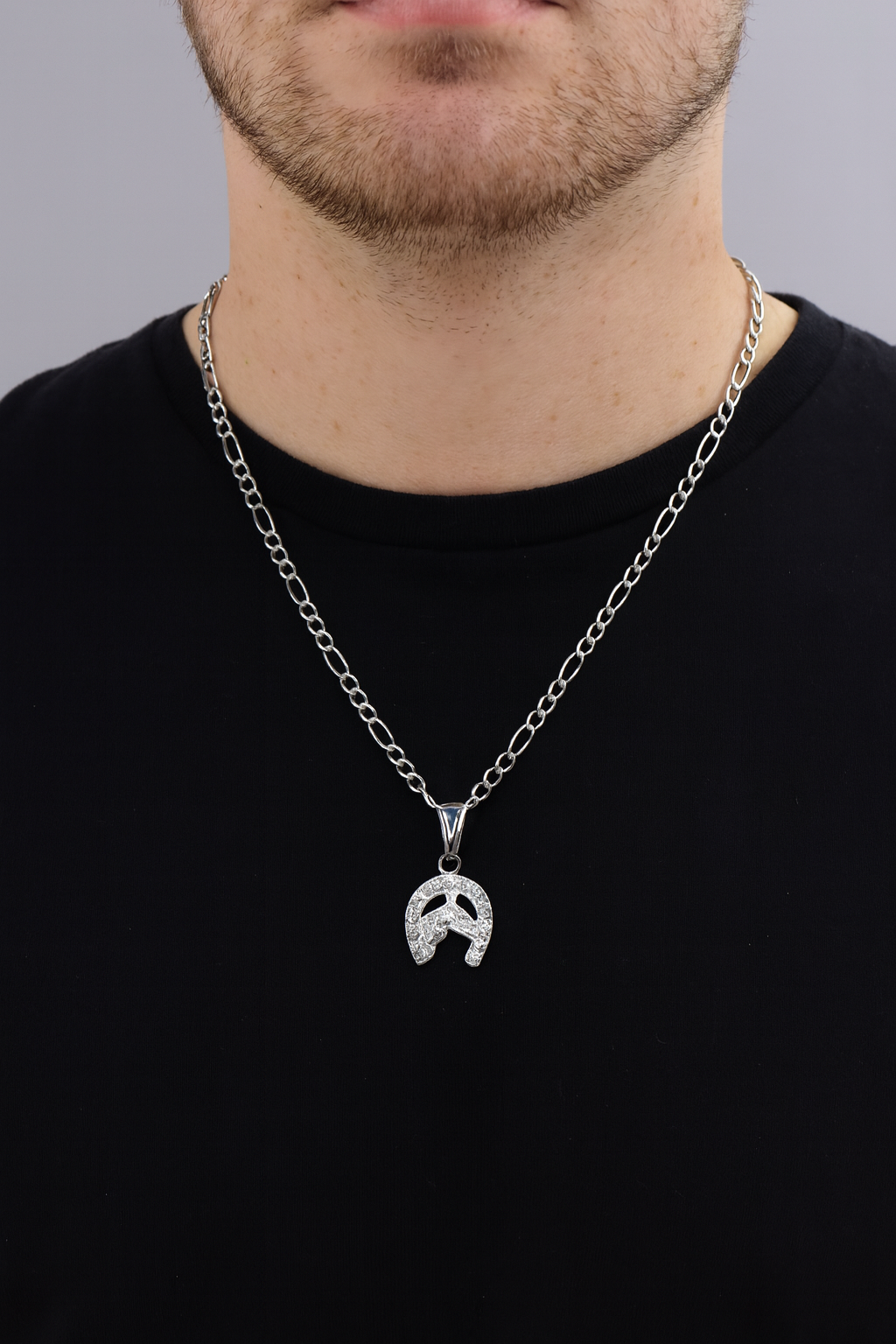 Dije Caballo Herradura Blanca + Cadena en Plata .925