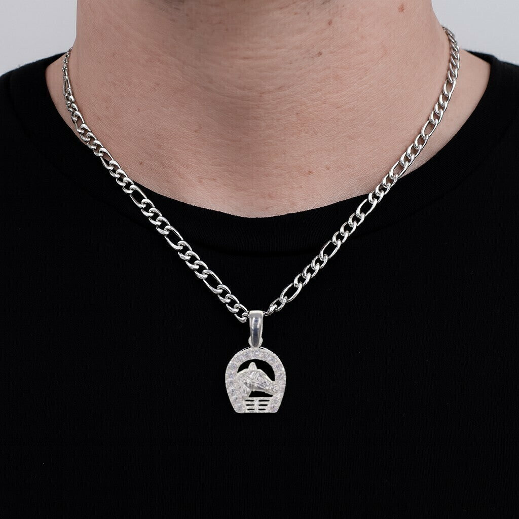 Dije De Caballo Con Herradura De Colores + Cadena en Plata .925