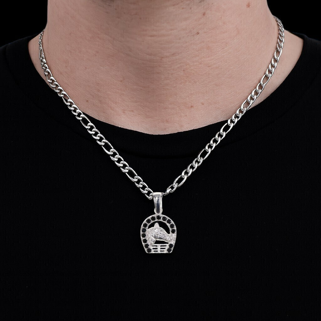 Dije De Caballo Con Herradura De Colores + Cadena en Plata .925