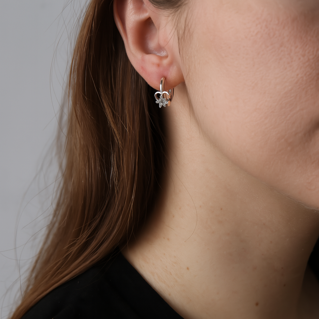 Arracadas Huggies Corazon Estrella de Plata .925