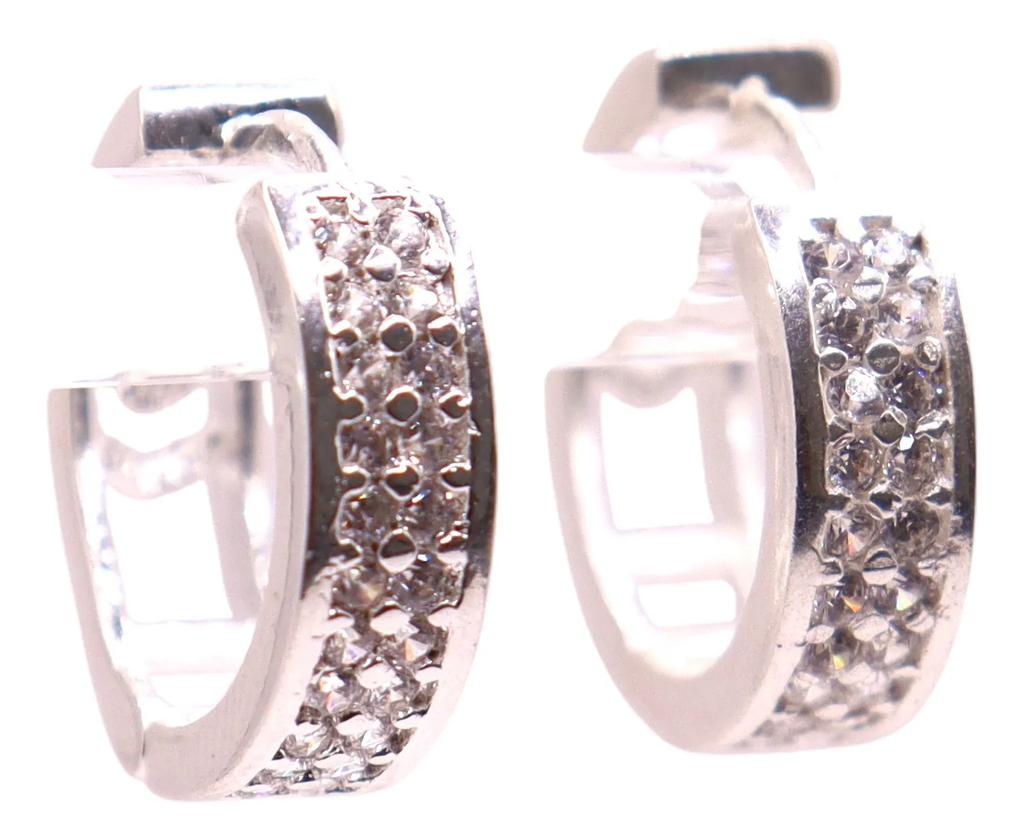 Aretes Huggies De Plata .925 Con Circonia Corazon