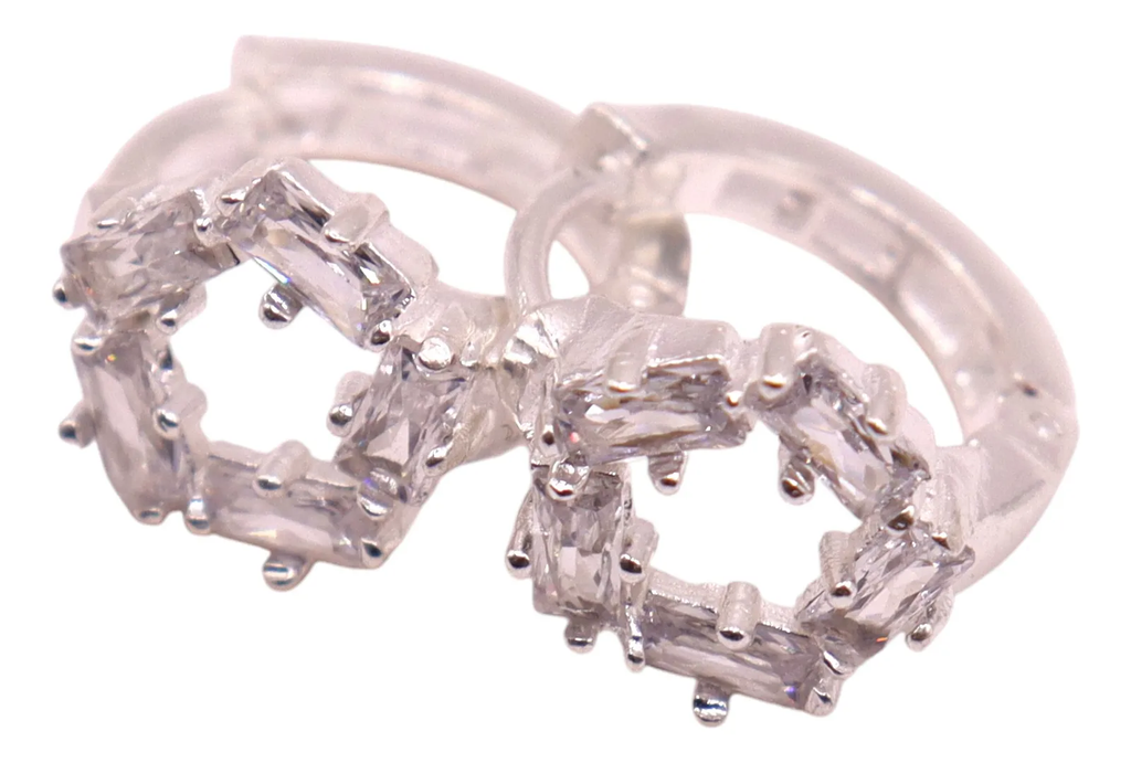 Aretes Huggie Corona de Zirconias en Plata .925