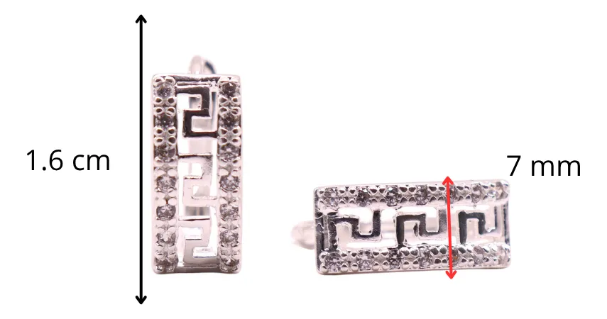 Aretes Huggie Con Diseño Grecas Grande Y Zirconias en Plata .925