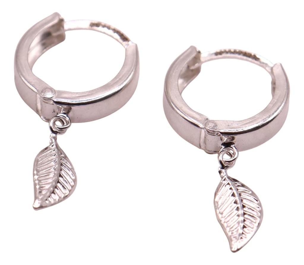 Aretes Hoja Colgante En Plata .925