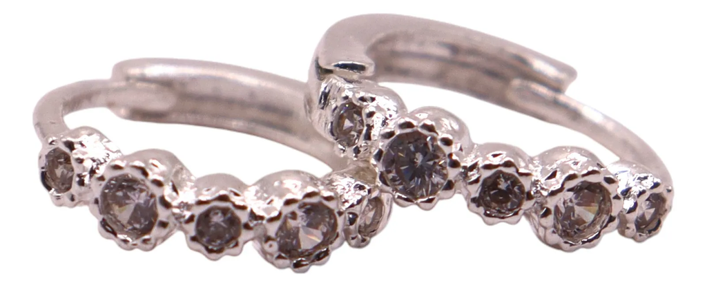 Aretes Huggie Mini Circulos De Plata.925 Con Circonias