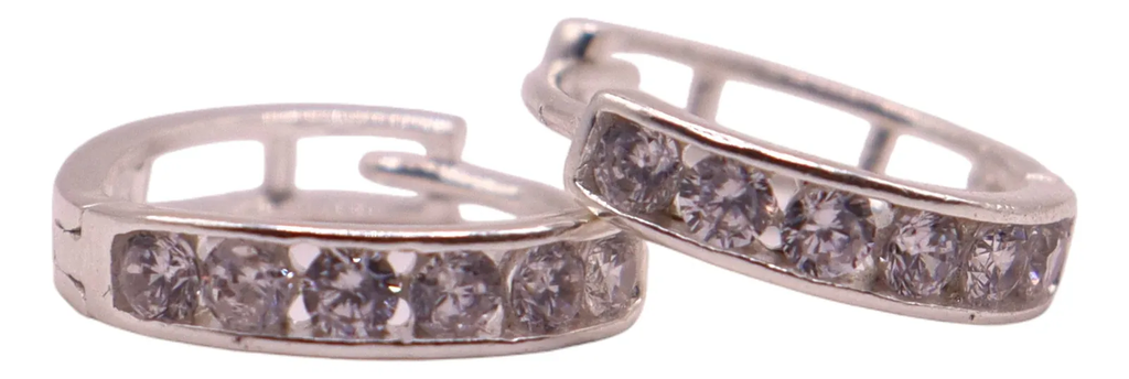 Aretes Huggies Ventana De Luz De Plata.925 Con Circonias