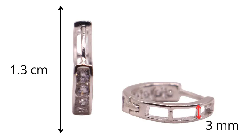 Aretes Huggies Ventana De Luz De Plata.925 Con Circonias