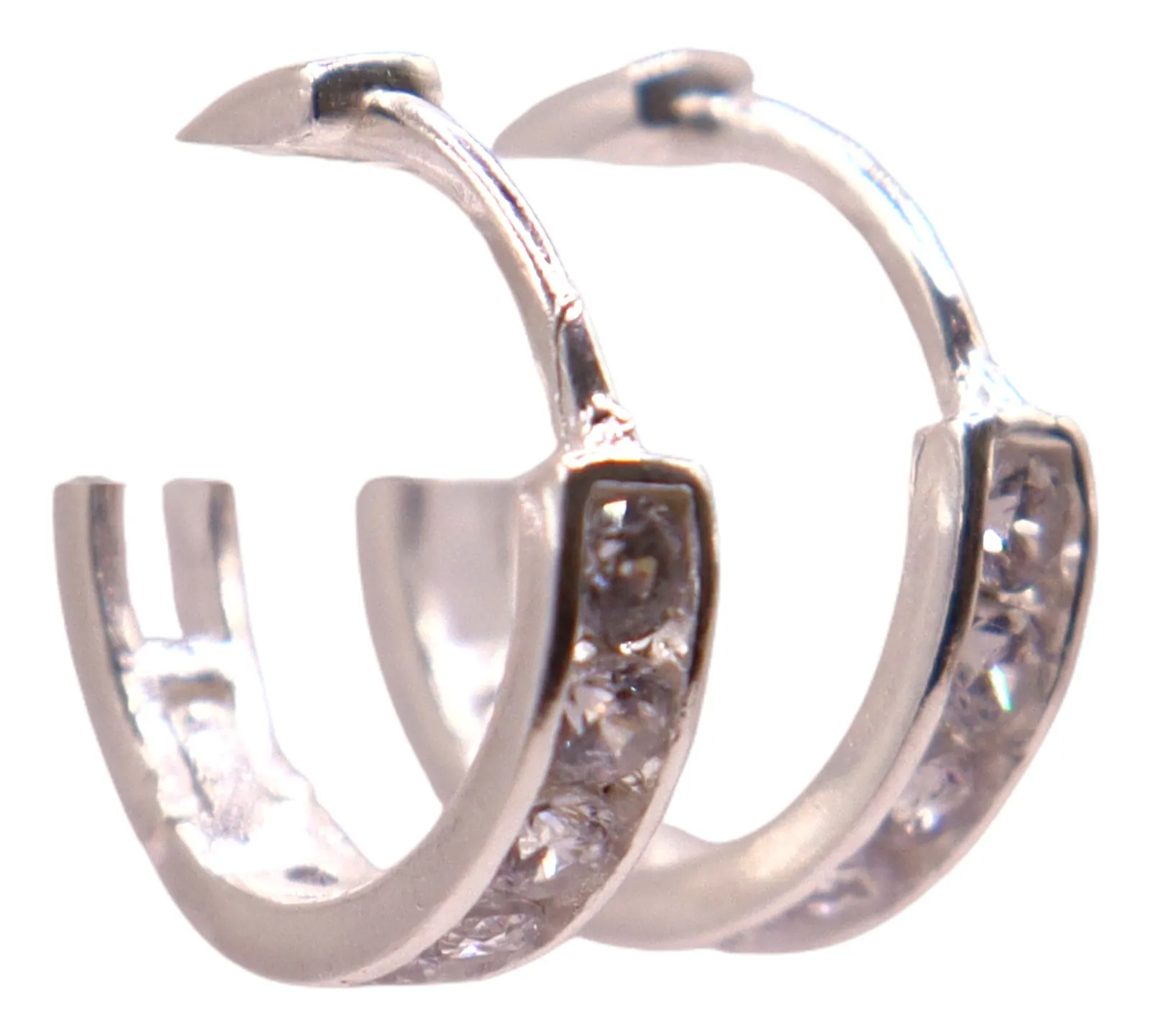 Aretes Huggies Ventana De Luz De Plata.925 Con Circonias