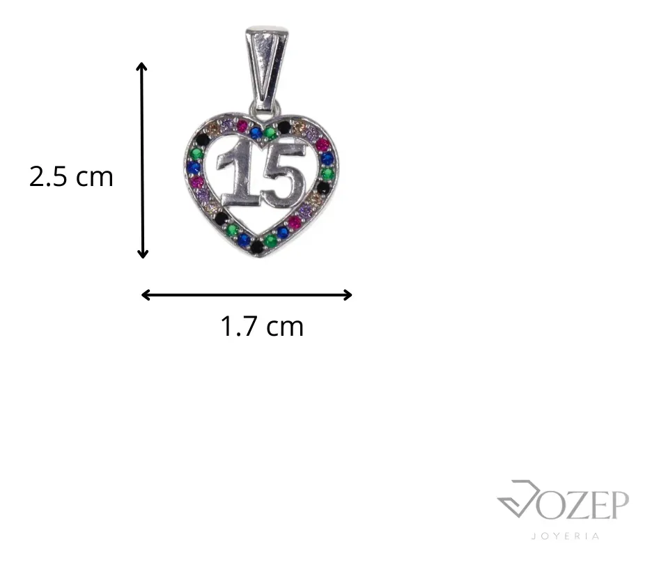 Dije 15 Años Circonias Colores + Cadena en Plata .925