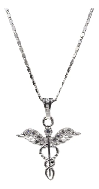 Dije Caduceo Médico + Cadena en Plata .925