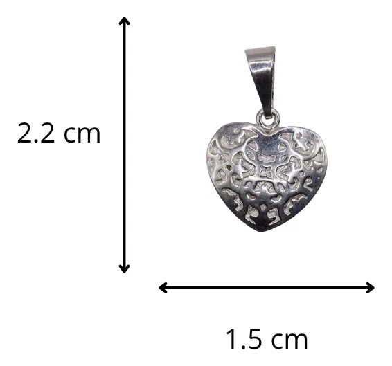 Dije De Corazón Diseño Calado + Cadena en Plata .925