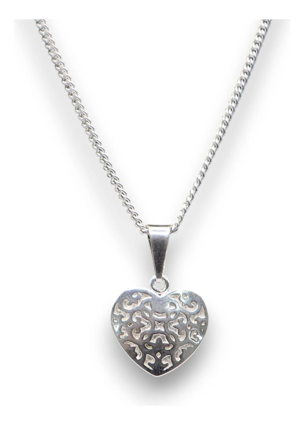 Dije De Corazón Diseño Calado + Cadena en Plata .925