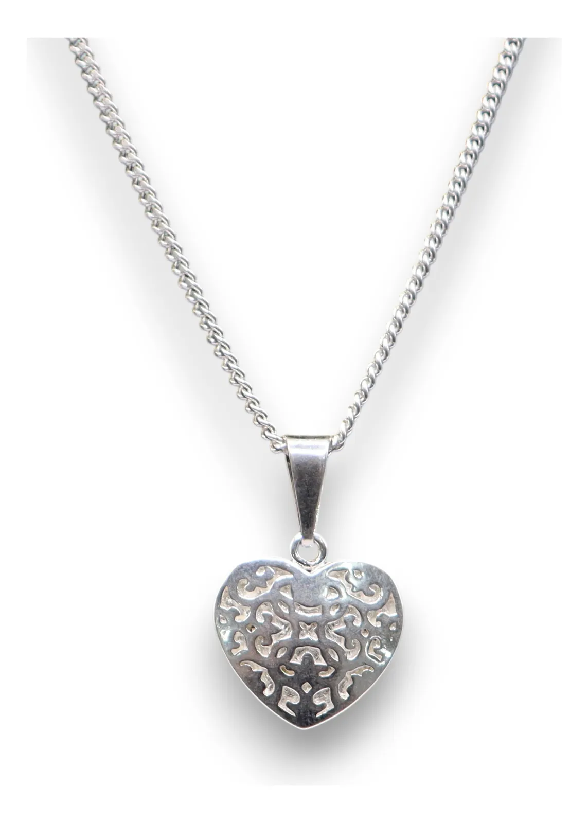 Dije De Corazón Diseño Calado + Cadena en Plata .925