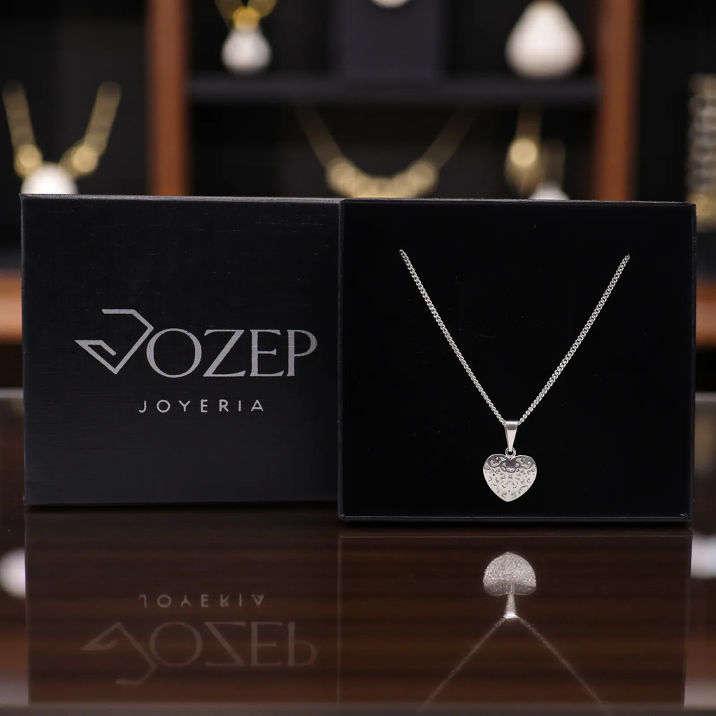 Dije De Corazón Diseño Calado + Cadena en Plata .925