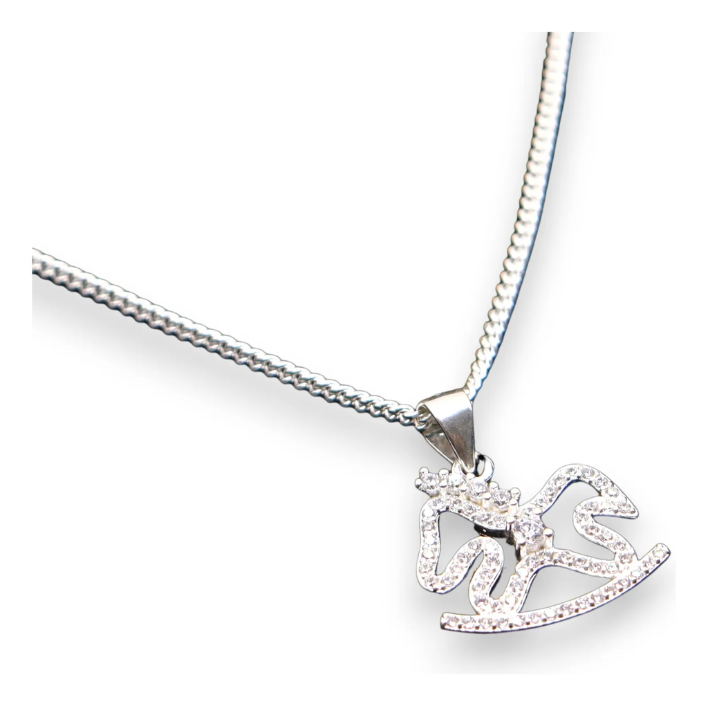 Dije De Caballo Mecedora+ Cadena en Plata .925