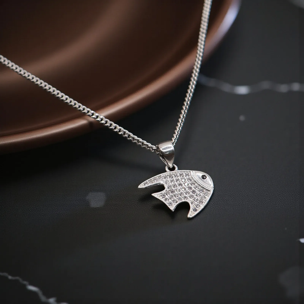 Dije De Pez + Cadena en Plata .925