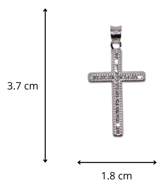 Dije De Cruz Con Circonia + Cadena en Plata .925