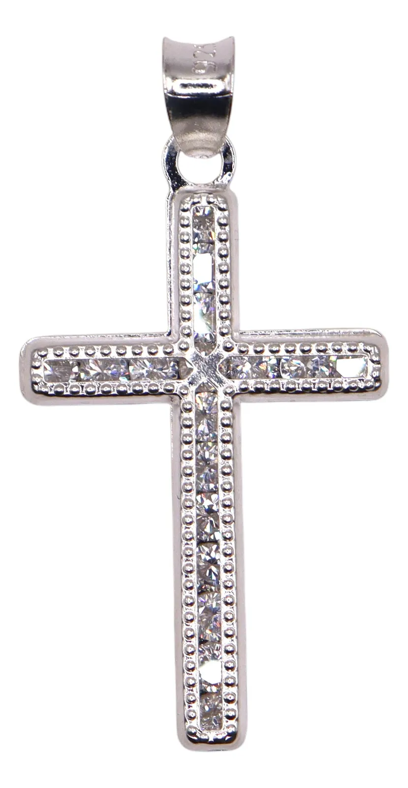 Dije De Cruz Con Circonia + Cadena en Plata .925