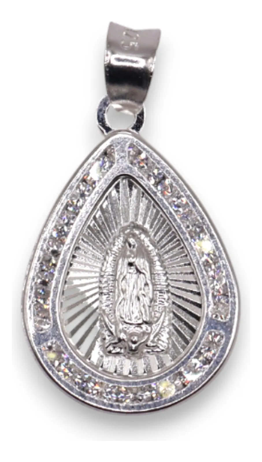 Dije Medalla De Virgen En Forma De Gota+ Cadena en Plata .925