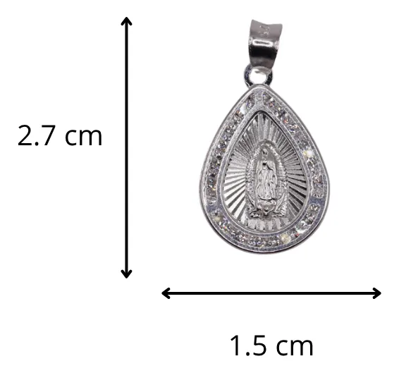 Dije Medalla De Virgen En Forma De Gota+ Cadena en Plata .925
