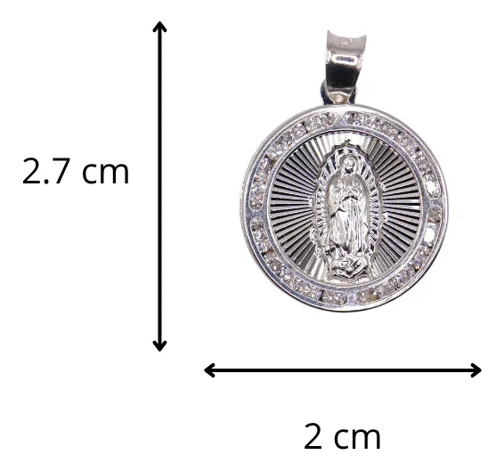 Dije De Medalla De Virgen Circular + Cadena en Plata .925