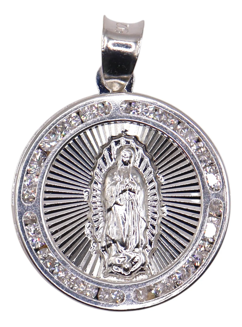 Dije De Medalla De Virgen Circular + Cadena en Plata .925