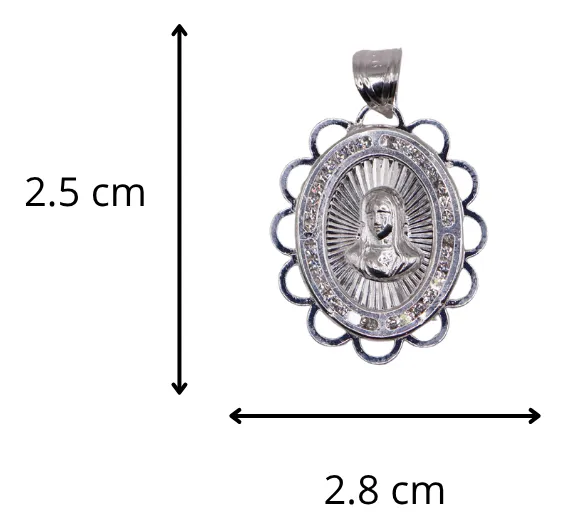 Dije De Medalla De Jesus Con Diseño + Cadena en Plata .925