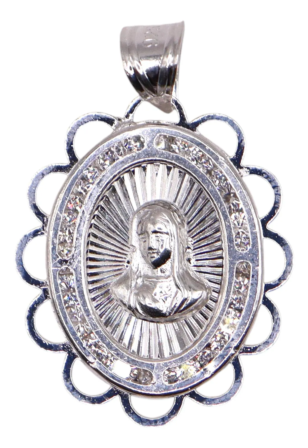 Dije De Medalla De Jesus Con Diseño + Cadena en Plata .925