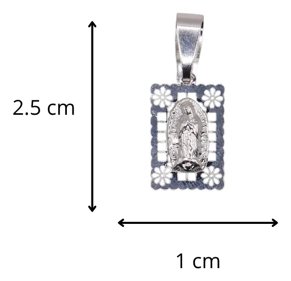Dije De Virgen Con Flores + Cadena en Plata .925