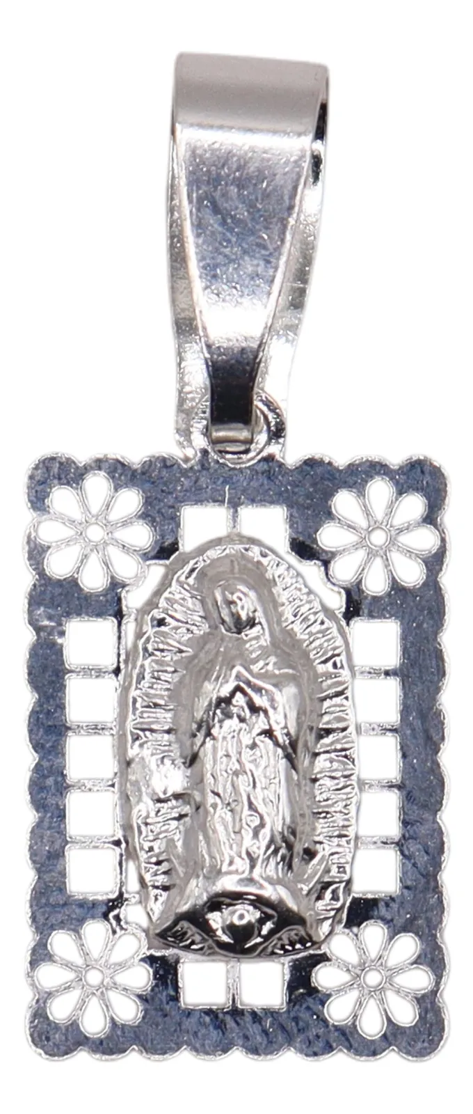 Dije De Virgen Con Flores + Cadena en Plata .925