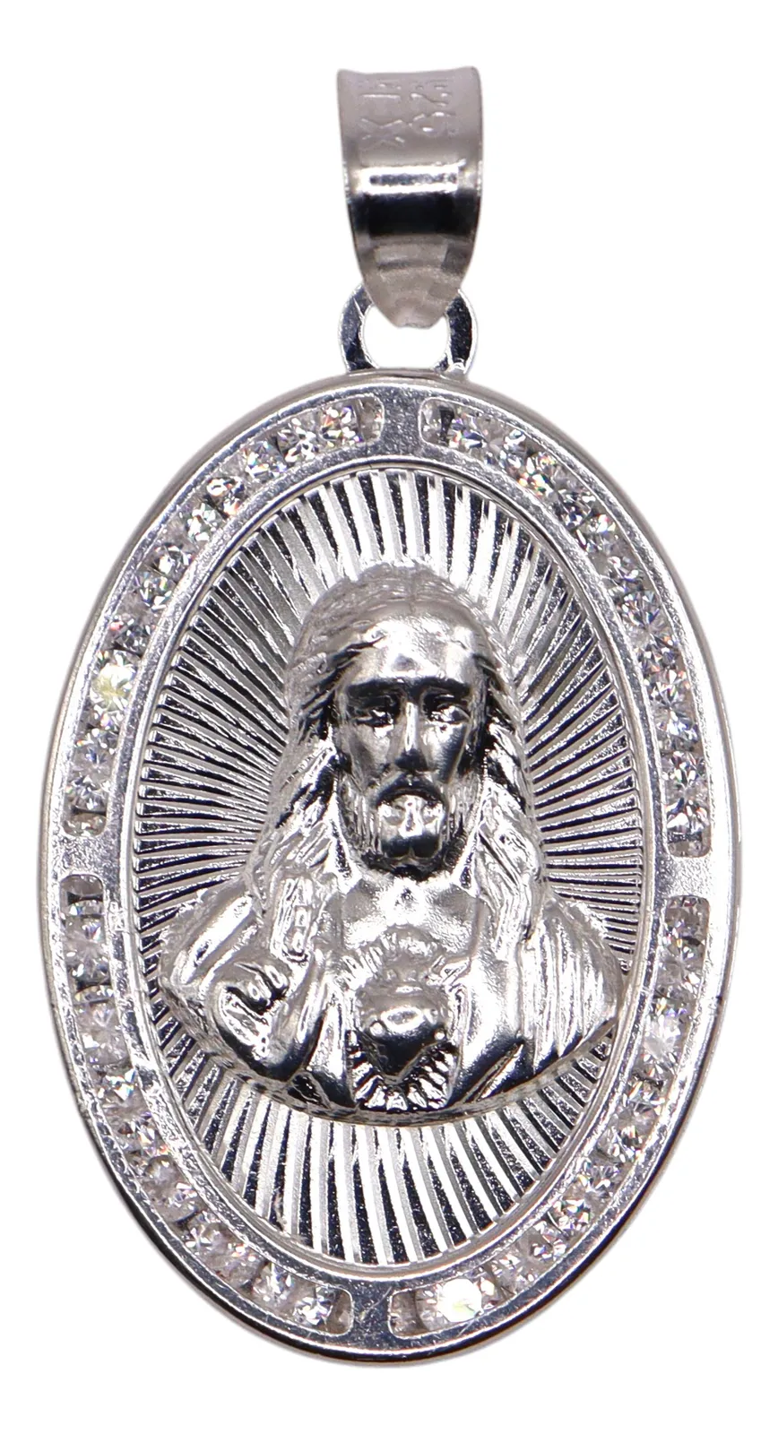 Dije De Medalla De Jesus Ovalada + Cadena en Plata .925