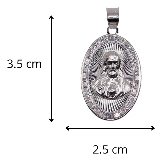 Dije De Medalla De Jesus Ovalada + Cadena en Plata .925