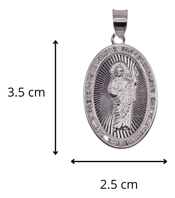 Dije De Medalla De San Judas Ovalo Grande  + Cadena en Plata .925