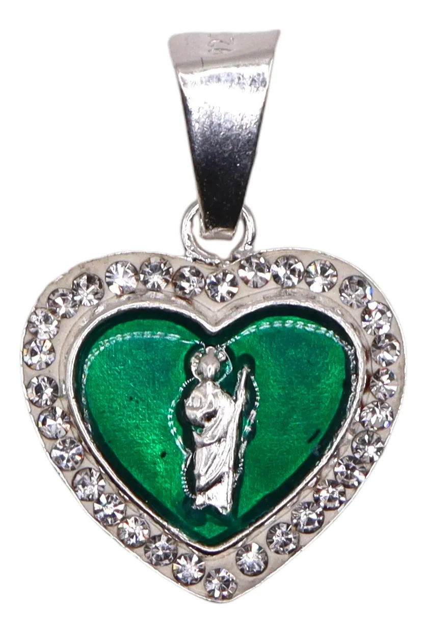 Dije De San Judas En Forma De Corazón + Cadena en Plata .925