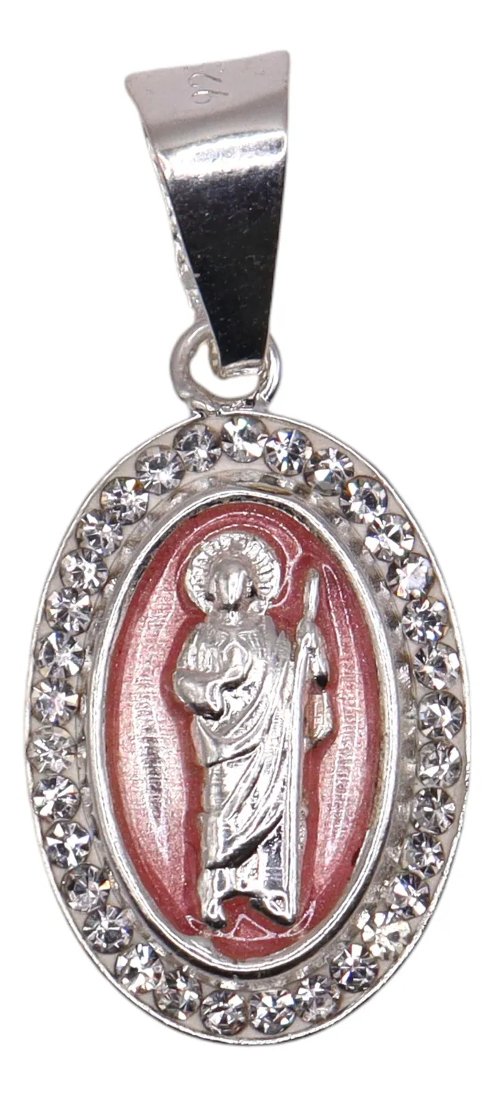 Dije De Medalla De San Judas Ovalo Rosa + Cadena en Plata .925