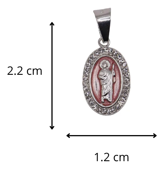Dije De Medalla De San Judas Ovalo Rosa + Cadena en Plata .925