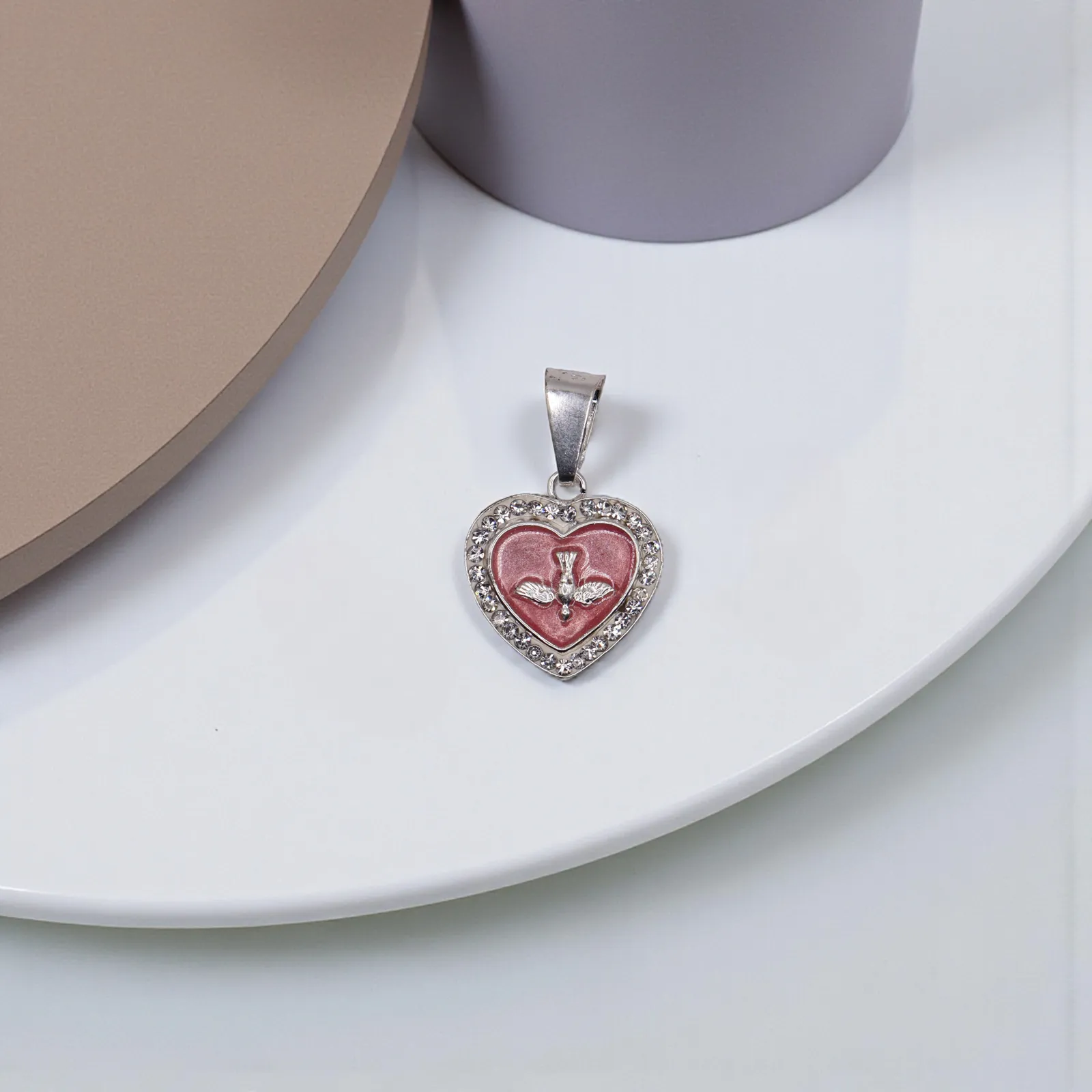 Dije De Espíritu Santo En Forma De Corazón + Cadena en Plata .925