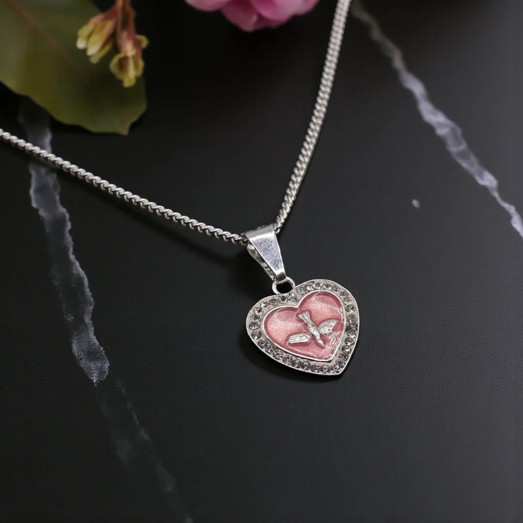 Dije De Espíritu Santo En Forma De Corazón + Cadena en Plata .925